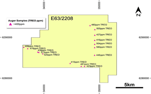 Diagram 3: Some of the Higher-grade rare earth surface assays within this large tenement E63/2208