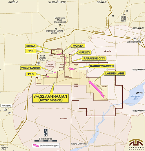 Diagram 2: Prospects map of Terrain/s 100% owned Smokebush project.